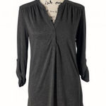 Cable & Gauge Women’s Small Gray Long Sleeve Tunic Top | Button Front Roll Tab S Photo 0