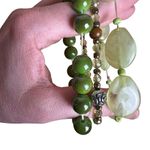 Beaded Jade Green Rosette Stretch Elastic Bracelet Trio Boho Bohemian Hippie Photo 6
