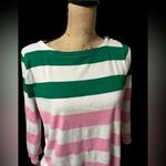 Charter Club  color block striped 3/4 sleeve T-shirt with shoulder button accents Photo 1