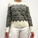 Maje  White Sweater with Black Lace Photo 1