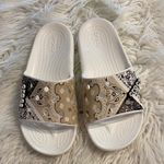 Crocs  Women's Bandana Print Slide Sandals - Cream and Brown size M5 and W7 Photo 0