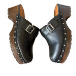 Lucky Brand platform retro belvy studded Black Leather Clogs slip on buckle Sz 9 Photo 4