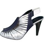 Donald Pliner Twisted Metallic Leather Elastic Slingback Shoe Peep Toe $385 NIB Silver Size 5 Photo 1