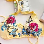 Victoria's Secret Victoria Secret Yellow Floral Sequin Bikink Top Photo 0