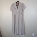 Vintage Beige Pleated Button Down Midi Dress Womens M Casual 90s Preppy Fall Tan Size M Photo 7