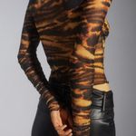 Urban Outfitters New With Tag Sia Ruched Tiger Print Mesh Top With Long Sleeves Photo 3