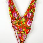 ZARA NWT  Floral Plunging V Bodysuit S Red Photo 2