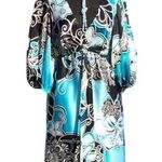 Cache  Tropical Black White Blue Silk Dress Adjust Draw Waist Belt New $188 NWT Photo 0