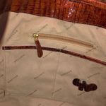 Brahmin Canvas and Warm Brown Crocodile Leather Shoulder Bag with Medallion Photo 5