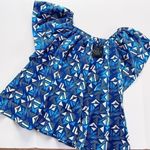 NEW The Oula Company One Size Geo Print Cotton Popover Top Blue Photo 1