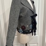Y2k vintage lace trim rosette detail funky tie front tweed blazer Fairycore Gray Photo 9