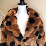 ICHI GINGERBREAD BROWN Faux Fur Coat With Abstract Accents Sz 40 Large NWT Photo 1