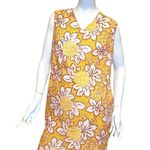 Vintage 70s Floral V Neckline Shift Dress Yellow Medium Women, Vintage Clothes Photo 4