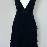 BCBGMAXAZRIA Black Silk Chiffon Ruffle Satin Empire Waist Cocktail LBD Dress Photo 1