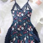 Blue Floral Lace Trim Pajamas Size L Photo 1