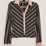 None Y2K Vintage Chevron Stripe Baby Pink + Black Stretch Button Down k fashion xl Photo 0