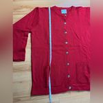 Laura Ashley Vintage 90s  Women's RED L Pure New Wool Cardigan Sweater Pockets Photo 2