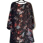 Loft Grey Floral Long Sleeve Shift Dress Photo 0