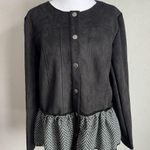 Solitaire NWT  Black Faux Suede Peplum Chevron Fringe Blazer Womens L Preppy Photo 0