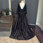 Women’s Black Satin 3/4 Sleeve Sparkly Sheer Bodice Formal Dress LegSlit Size 14 Photo 3