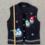 Vintage 90s Snowmen Winter Christmas Ugly Sweater Vest Black Applique XL Photo 6