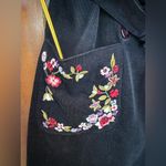 Betsey Johnson  Black Corduroy Lined Belted Embroid Double Breasted Trench Coat Photo 4