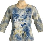 John‎ Maxwell Womens L Blue Yellow Farmhouse Graphic Cottagecore Rustic Novelty Size L Photo 0