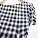 EXPRESS Gingham Black And White Short Sleeve Business Casual Top Photo 8
