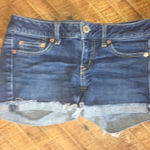 American Eagle raw hem cuffed size 2 denim shortie shorts Blue Photo 0