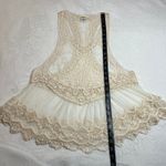 Sans Souci  Sleeveless Scoop Neck Sheer Mesh Tank Size S Crochet Trim Boho Casual Photo 7