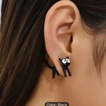 Scared Black Cat Stud Earrings Metal Unique Gift Cat Lover Cat Lady Photo 0