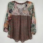 Figueroa & Flower Boho Floral Top Mixed Pattern Lace Pink Orange Tie Neck Size L Size L Photo 4