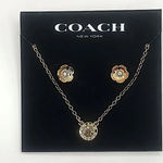 Coach Open Circle Necklace Tea Rose Stud Earrings Set NWT Photo 0