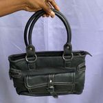 Nine & Co. muted black handbag contrast stitching double strap handles Photo 4