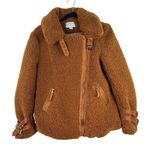 Anthropologie MARRAKECH Sz S Women's Brown Fuzzy Sherpa Moto Jacket Photo 2