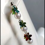 Boho Pearl and Iridescent Flower Dangle Earrings White Photo 3