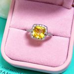 14kt White Gold 2+ Carat Cushion Cut Diamond Halo Citrine Ring Silver Size 6 Photo 1