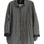 CHAPS  No-Iron Button Down Black‎ White Houndstooth Contrast Cuffs Top Size 2X Photo 0