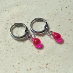 Handmade mini hot pink teardrop Czech glass simple minimalist earrings🩷 Photo 0