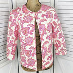 Sigrid Olsen  Floral Damask Cotton Silk Blazer Jacket Cream Pink 4 Snap Front‎ Photo 0