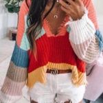 VICI Lovesick Color Block Distressed V Sweater Photo 0