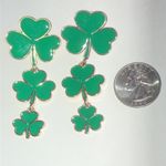 Gold Tone Green Shamrock Clover Boho Drop Earrings Photo 2