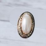 Vintage Clip On Earrings Oval Shaped Faux Pearl with Gold Tone Halo Photo 4