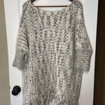 Umgee Fringe Poncho Knit Shrug Sleeves Oversized White Gray Small/Medium Photo 3