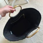 Flynn Hampton Flora Metallic Weave Floral Tote Bag Purse Metallic Ringed Handles Black Photo 11