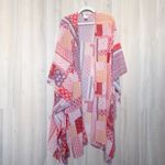 Womens Patchwork Kimono Duster Size 1XL Pink Longline Boho Festival Artsy Flowy Red Photo 4