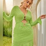 SheIn Peekaboo Ring Front Flounce Sleeve Ruffle Hem Dress – Lime Green Photo 1