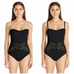 Kenneth Cole Tough Luxe Crochet Bandeau Black One-Piece Swimsuit Size Medium Photo 1