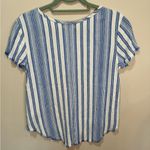 Cloth & Stone ANTHROPOLOGIE BLUE AND WHITE STRIPED FRAYED HEM TOP SZ S Photo 5