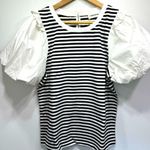 Mittoshop NEW Black & White Striped 100% Cotton Balloon Bubble Sleeve Top Size L Photo 4